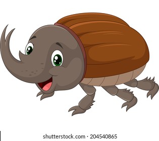 Cartoon happy rhinoceros beetle isolated