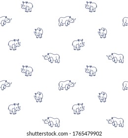 Cartoon happy rhinoceros - seamless trendy pattern with animal in various poses.