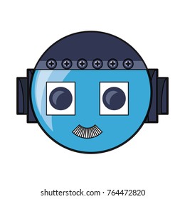 cartoon happy robot head icon over white background colorful design vector illustration