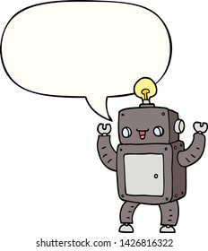 Cartoon-Happy-Roboter mit Sprachblase