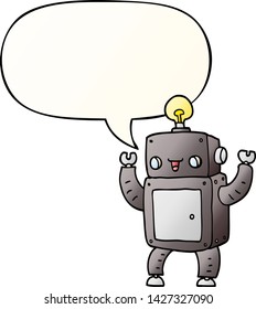 Cartoon-Happy-Roboter mit Sprachblase in glattem Farbverlauf-Stil