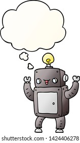 Cartoon-Happy-Roboter mit Gedankenblase in glattem Farbverlauf-Stil