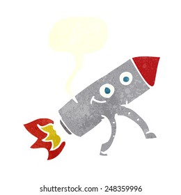 cartoon happy rocket with speech bubble