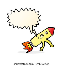 cartoon happy rocket with speech bubble