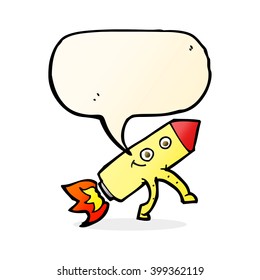cartoon happy rocket with thought bubble