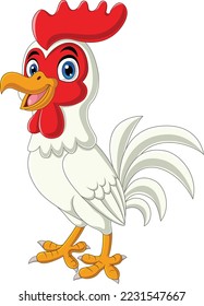 Cartoon happy rooster on white background