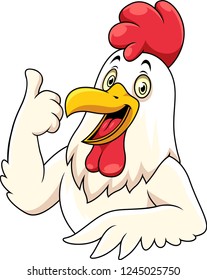 Cartoon happy rooster with showing thumbs up