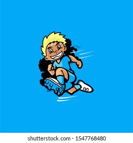 Cartoon Happy Running Soccer Kid