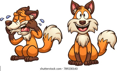 Cartoon happy and sad fox. Vector clip art illustration with simple gradients. Each on a separate layer.  
