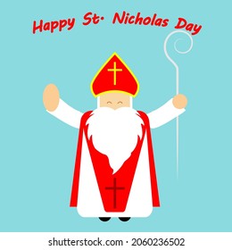 Cartoon happy saint nicholas, vector art illustration.