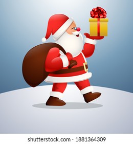 Cartoon happy santa claus carrying a presents