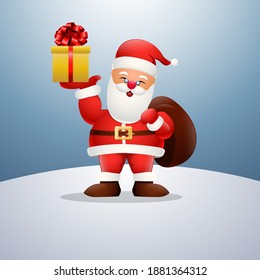 Cartoon happy santa claus holding a presents