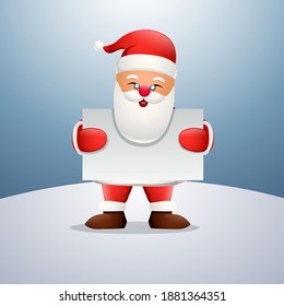 Cartoon happy santa claus holding blank sign