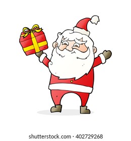 cartoon happy santa claus with present