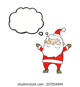 cartoon happy santa claus with thought bubble