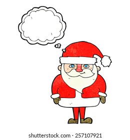 cartoon happy santa claus with thought bubble