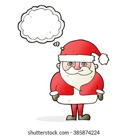 cartoon happy santa claus with thought bubble