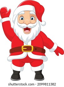 Cartoon happy santa claus waving hand