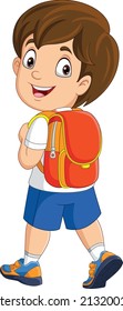 Cartoon happy school boy with backpack