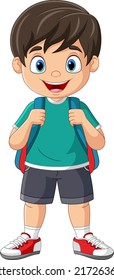 Cartoon happy school boy with backpack