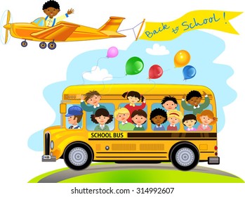 Cartoon of happy school children