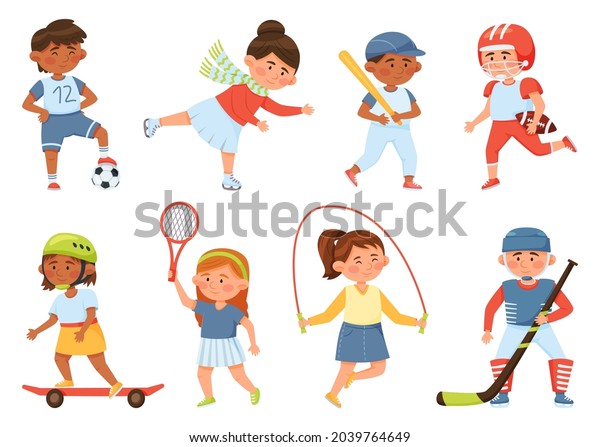 Cartoon Happy School Children Playing Sports Stock Vector (Royalty Free ...