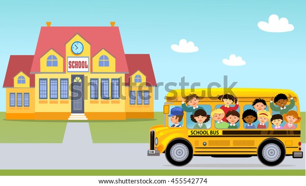 Cartoon Happy School Children Rainbow Stock Vector (Royalty Free) 455542774