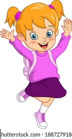 Cartoon happy school girl with backpack