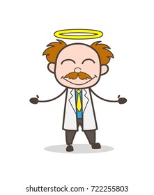 Cartoon Happy Scientist with Halo Vector Illustration