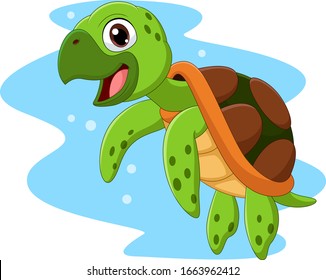 Cartoon happy sea turtle swimming