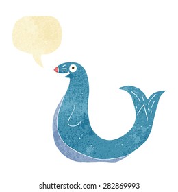 cartoon happy seal with speech bubble
