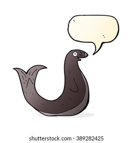 cartoon happy seal with speech bubble
