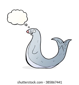 cartoon happy seal with thought bubble