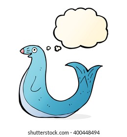 cartoon happy seal with thought bubble