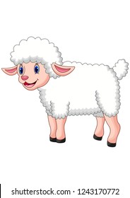Cartoon happy sheep posing isolated on white background
