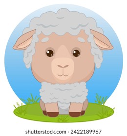 Cartoon happy sheep sitting. Sheep in kawaii style. Kawaii style. Vector illustration of drawings, prints and patterns. Illustration for children