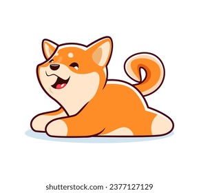 Caricatura feliz personaje de perro chiba inu o linda mascota kawaii, animal de personaje vectorial. Perro cachorro chiba Icono de la inu, emoticono emoticono de emoji o mascota para niños, perro bebé gracioso o cachorro alegre que miente y luce