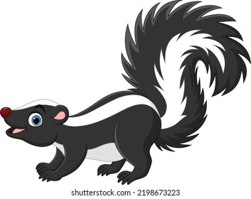 Cartoon happy skunk on white background