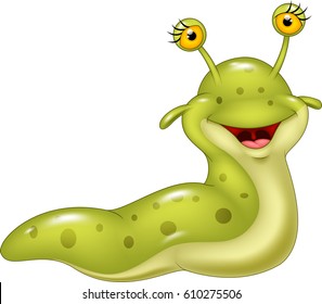 Cartoon Happy Slug Isolated On White Background