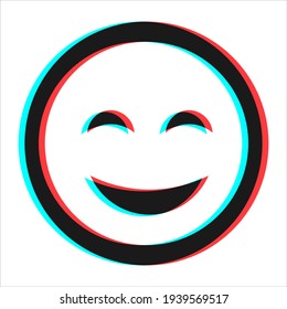 Símbolo emoticono de sonrisa alegre de dibujos animados, icono en 3d efecto con color azul y rojo