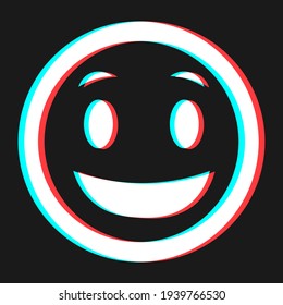 Cartoon happy smile emoticon symbol, icon in 3d effect with blue and red color