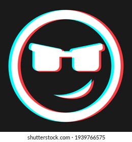 Cartoon happy smile emoticon symbol, icon in 3d effect with blue and red color