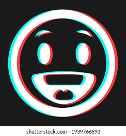 Cartoon happy smile emoticon symbol, icon in 3d effect with blue and red color