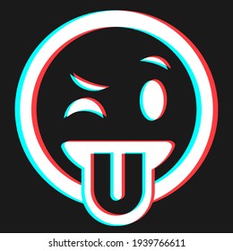 Cartoon happy smile emoticon symbol, icon in 3d effect with blue and red color