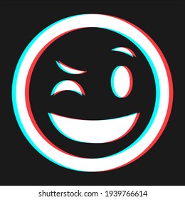 Cartoon happy smile emoticon symbol, icon in 3d effect with blue and red color