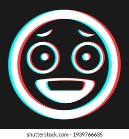 Cartoon happy smile emoticon symbol, icon in 3d effect with blue and red color