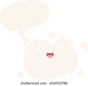 cartoon happy smoke cloud with speech bubble in retro style