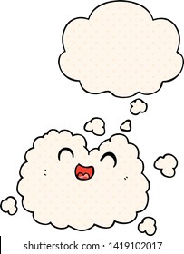 nube de humo feliz de dibujos animados con burbuja de pensamientos al estilo de un libro de historietas
