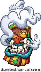 Cartoon happy smoking Tiki mask  clip art. Vector illustration with simple gradients. All in a single layer. 
