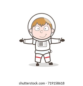 Cartoon Happy Space-Traveler Character Vector